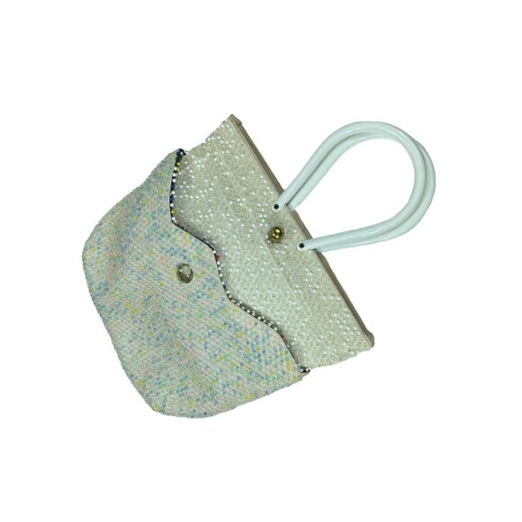 1960s beaded handbag reversible black white double purse - Picture 5 of 8